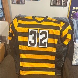 Franco Harris Retro Replica Pittsburgh Steelers Black and Gold Striped Jersey